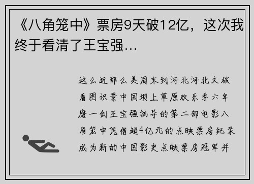《八角笼中》票房9天破12亿，这次我终于看清了王宝强…
