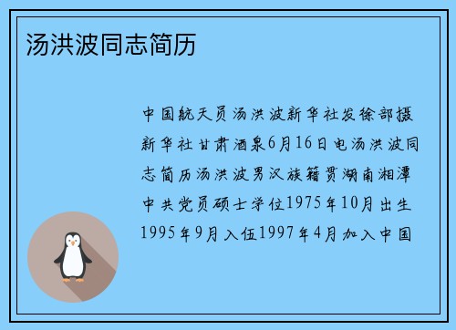 汤洪波同志简历