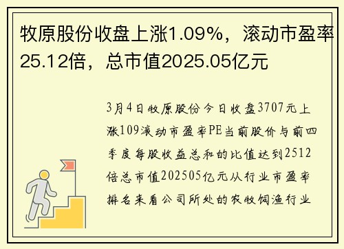 牧原股份收盘上涨1.09%，滚动市盈率25.12倍，总市值2025.05亿元
