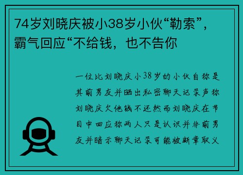 74岁刘晓庆被小38岁小伙“勒索”，霸气回应“不给钱，也不告你