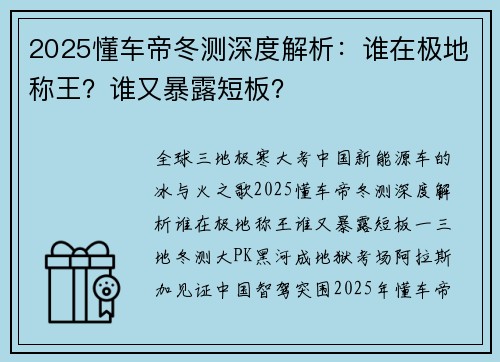 2025懂车帝冬测深度解析：谁在极地称王？谁又暴露短板？